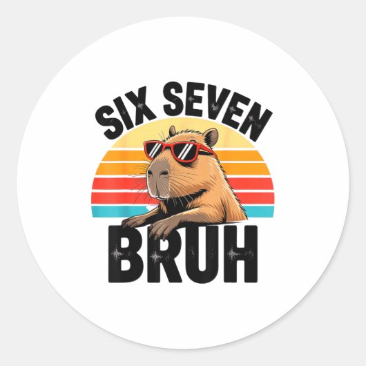 Zes Zeven Bruh 67 Meme Capybara  Ronde Sticker (Voorkant)
