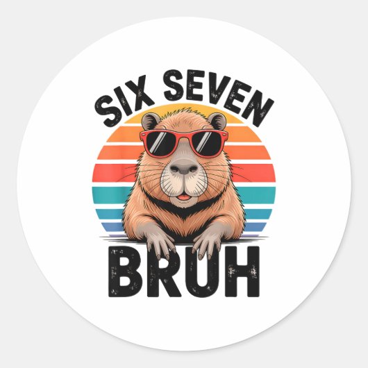 Zes Zeven Bruh 6 7 Meme Grappige Capybara 6 7 Ronde Sticker (Voorkant)