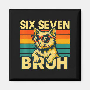 Zes Zeven Bruh Kat Retro Vintage Grappig 67 Meme V Magneet
