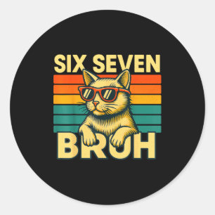 Zes Zeven Bruh Kat Retro Vintage Grappig 67 Meme V Ronde Sticker