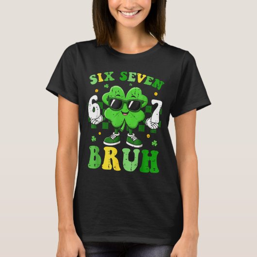 Zes zeven bruh meme 67 dabbing shamrock st patrick t-shirt (Voorkant)