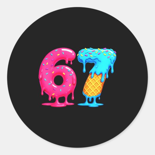 Zes Zeven IJsdrup Cool Meme 67 Grappig Nummer Ronde Sticker (Voorkant)