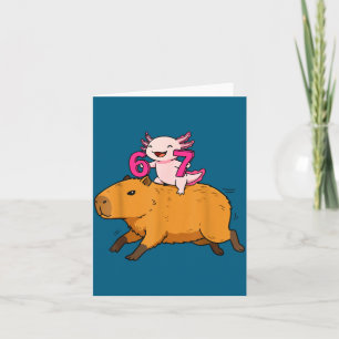 Zes Zeven Kawaii Axolotl Capybara Illustratie Kaart