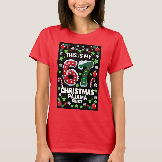 Zes Zeven Kerst T-shirt 6 7 Meme Kerst Pyjama (Voorkant)
