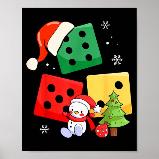 Zes Zeven Kerstmis Drie Dobbelstenen Kerstman Hoed Poster (Voorkant)