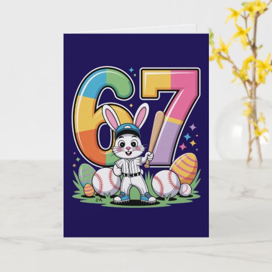 Zes Zeven Konijn Honkbal Pasen Kaart (Gele Bloem)