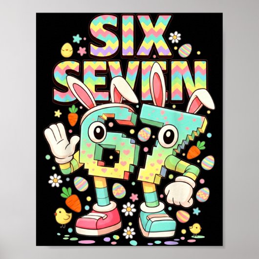 Zes zeven meme 67 brainrot grappige paashaas manne poster (Voorkant)
