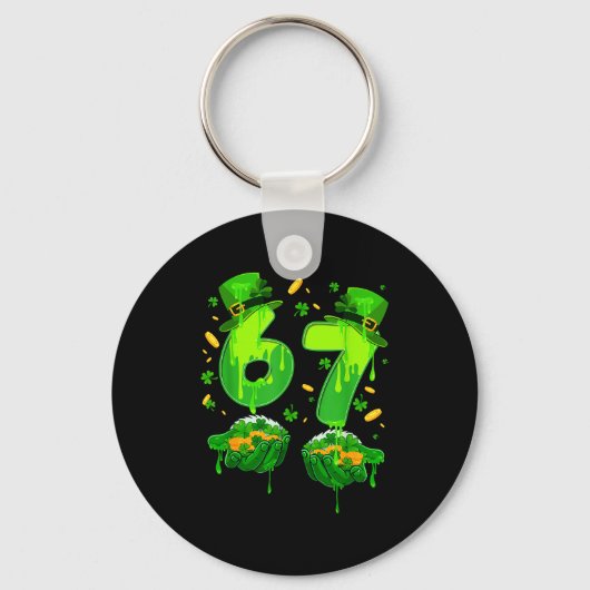 Zes zeven meme 67 St. Patrick's Day klaver Sleutelhanger (Voorkant)