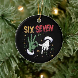 Zes Zeven Meme Grappig Gemeen Guy Kerst Misdaad 6 Keramisch Ornament