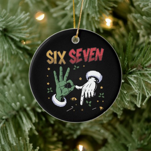 Zes Zeven Meme Grappig Gemeen Guy Kerst Misdaad 6  Keramisch Ornament (Boom)