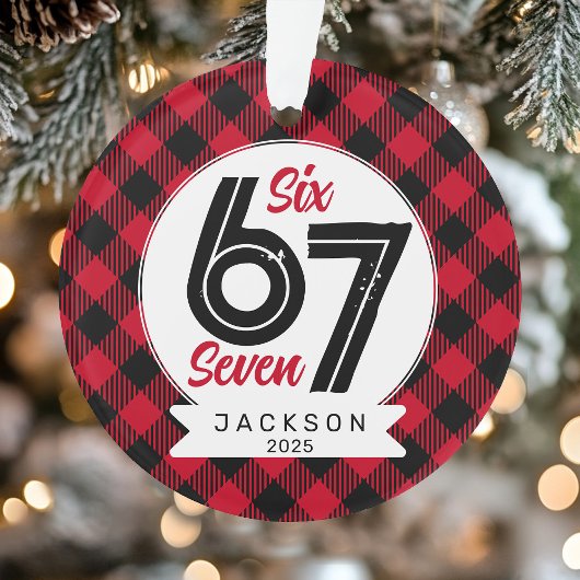 Zes Zeven Meme Rood en Zwart Geruit Kerst Ornament