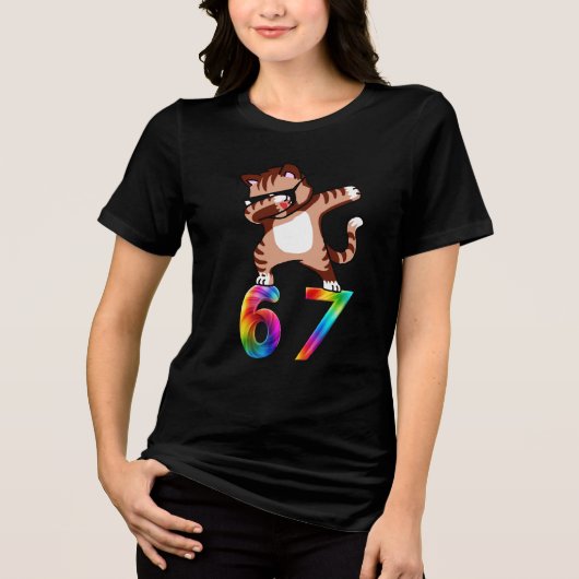 Zes Zeven Meme Slang 6 7 Dabbing Kat Tri-Blend Shirt (Voorkant)