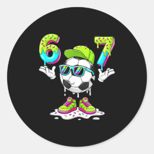 Zes Zeven Meme Voetbal Ijs Drip 67 Voor Kinderen B Ronde Sticker