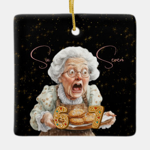Zes Zeven Op Grannie's Koekplaat Kerstmis Keramisch Ornament