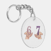 Zes Zeven Roze Paarse Glitter Hersenrot Sleutelhanger (Voorkant Links)