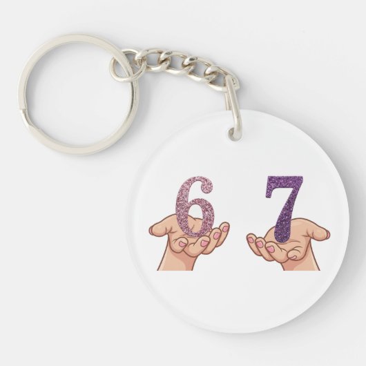 Zes Zeven Roze Paarse Glitter Hersenrot Sleutelhanger (Voorkant)