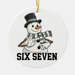 Zes Zeven Sneeuwman Kerstman 6 7 Xmas Keramisch Ornament