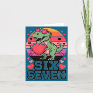 Zes Zeven Valentijnsdag Dinosaur T-rex Voor Kinder Kaart