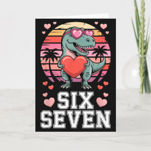 Zes Zeven Valentijnsdag Dinosaur T-rex Voor Kinder Kaart