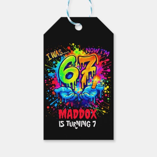 Zes Zeven Verjaardagsambachten Feest, Graffiti Zes Cadeaulabel (Voorkant)