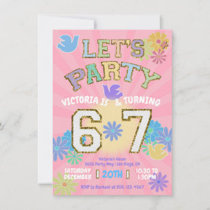 Zes Zeven Verjaardagsfeest Retro Preppy Hippie Kaart