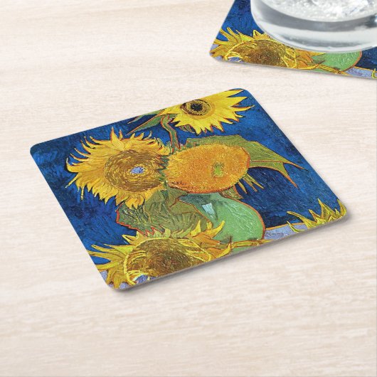 Zes zonnebloemen, Van Gogh Kartonnen Onderzetters (Schuin)