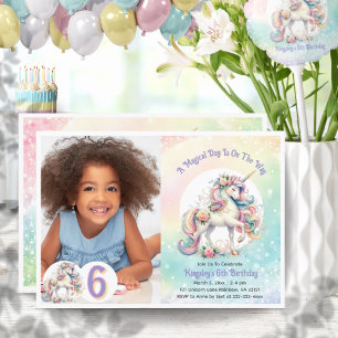 Zesde 6e Unicorn Thema Verjaardag Pastel Rainbow Kaart