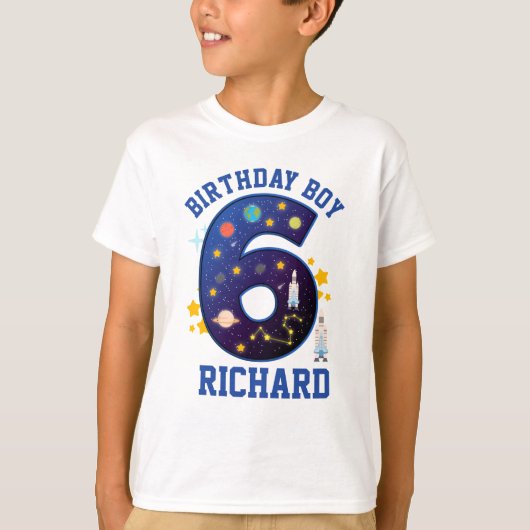 Zesde Birthday Boy Space 6 | Planten Galaxy T-shirt (Voorkant)
