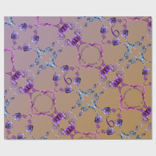 Zesde Jubileum Amethyst Rozen Cadeaupapier (Vlak)