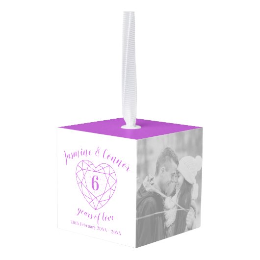 Zesde Jubileum foto paarse amethyst Decoratie (Achter hoekig)