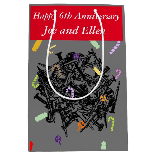 Zesde Jubileum, nagels en Snoep Medium Cadeauzakje (Voorkant)