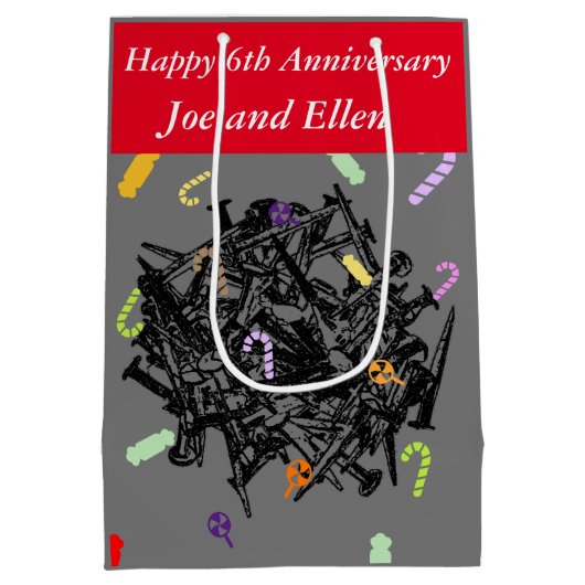 Zesde Jubileum, nagels en Snoep Medium Cadeauzakje (Achterkant)