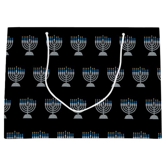 Zesde nacht van Hanukkah Glitter Large Gift Bag Groot Cadeauzakje (Voorkant)