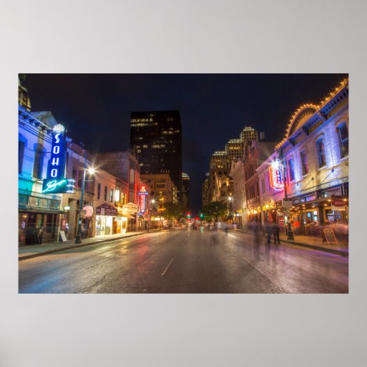 Zesde straat in Dusk in het centrum van Austin, Te Poster (Voorkant)