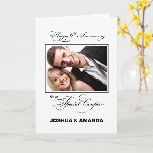 Zesde trouwdag jubileum aangepaste naam/foto kaart (Gele Bloem)