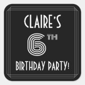 Zesde verjaardag: Art Deco Style en Custom Name Vierkante Sticker (Voorkant)