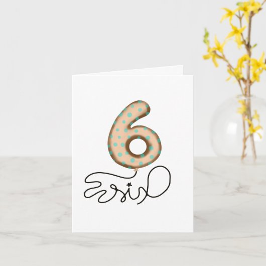 Zesde verjaardag ballon kaart (Gele Bloem)