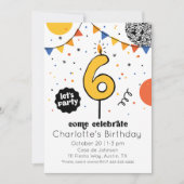 Zesde verjaardag kaars Doodle uitnodiging (Voorkant)