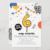 Zesde verjaardag kaars Doodle uitnodiging (Voorkant / Achterkant)