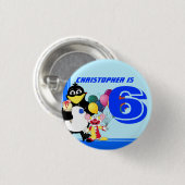 Zesde verjaardag ronde button 3,2 cm (Voorkant /achterkant)