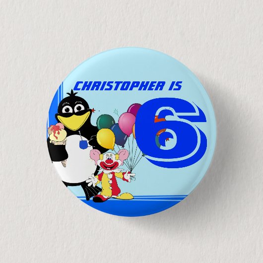 Zesde verjaardag ronde button 3,2 cm (Voorkant)