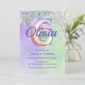 zesde verjaardag, Tie Dye, Six, Glitter Invitation Kaart (Staand voorkant)