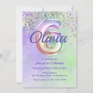 zesde verjaardag, Tie Dye, Six, Glitter Invitation Kaart