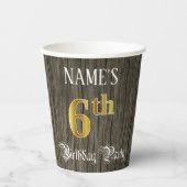 Zesde verjaardag van de Faux Gold & Faux Wood Papieren Bekers (Voorkant)