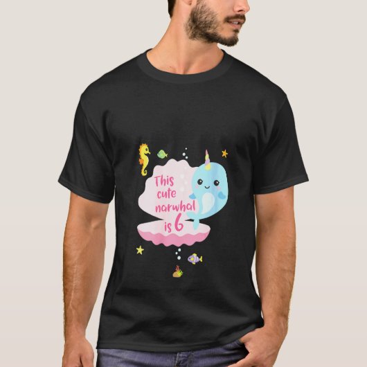 Zesde verjaardag van het 6-jarige meisje Narwhal S T-shirt (Voorkant)