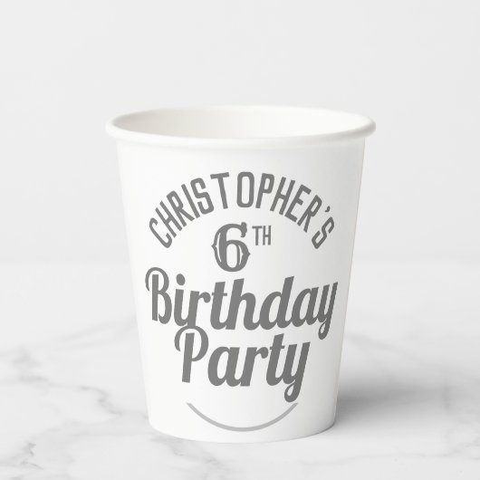 Zesde verjaardag van het kind papieren bekers (Achterkant)