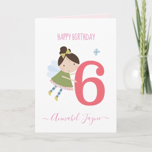 Zesde verjaardagsfee, schattige meisjes gepersonal kaart (Voorkant)