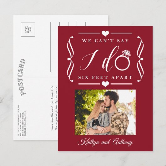 ZesenFeet Apart Wedding Postponement Verandering v Aankondigingskaart (Voorkant / Achterkant)