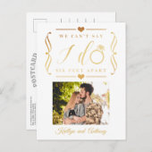 ZesenFeet Apart Wedding Postponement Verandering v Aankondigingskaart (Voorkant / Achterkant)