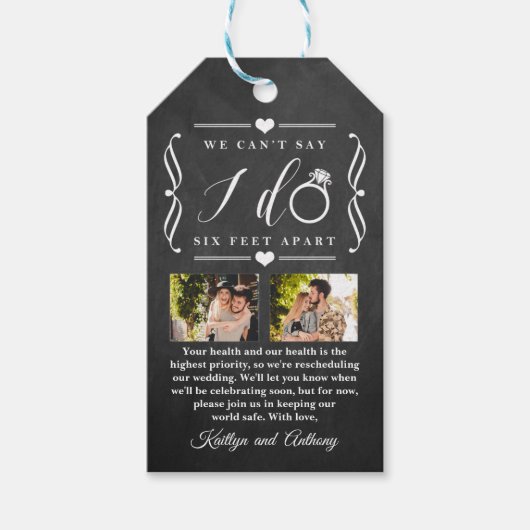ZesenFeet Apart Wedding Postponement Verandering v Cadeaulabel (Voorkant)